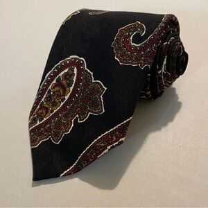 Robert Talbott for Guffey's Atlanta Silk Tie Hand Printed Italy Black Paisley